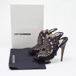 Nicholas Kirkwood Black Watersnake Leather and Suede Slingback Sandals Size 39