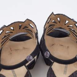 Nicholas Kirkwood Black Watersnake Leather and Suede Slingback Sandals Size 39