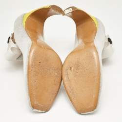 Nicholas Kirkwood Grey/White Jersey Fabric and Rubber Bow T-Strap Pumps Size 38
