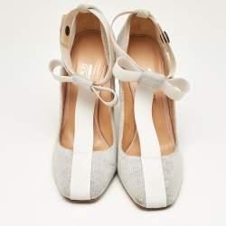 Nicholas Kirkwood Grey/White Jersey Fabric and Rubber Bow T-Strap Pumps Size 38