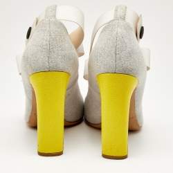 Nicholas Kirkwood Grey/White Jersey Fabric and Rubber Bow T-Strap Pumps Size 38
