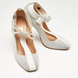 Nicholas Kirkwood Grey/White Jersey Fabric and Rubber Bow T-Strap Pumps Size 38