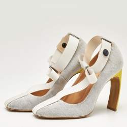 Nicholas Kirkwood Grey/White Jersey Fabric and Rubber Bow T-Strap Pumps Size 38