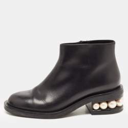 Pre Owned Nicholas Kirkwood Black Leather Pearl Studded Ankle Boots Size 39