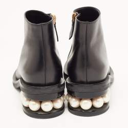Pre Owned Nicholas Kirkwood Black Leather Pearl Studded Ankle Boots Size 39