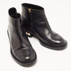 Pre Owned Nicholas Kirkwood Black Leather Pearl Studded Ankle Boots Size 39