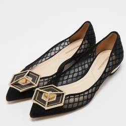 Nicholas Kirkwood Black Suede and Mesh  Ballet Flats Size 37