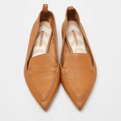 Nicholas Kirkwood Tan Leather Beya Pointed-Toe Loafers Size 37.5