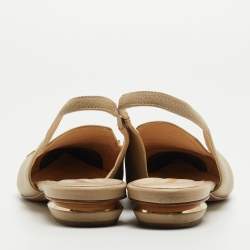 Pre Owned Nicholas Kirkwood Beige Leather Beya Slingback Flats Size 40.5