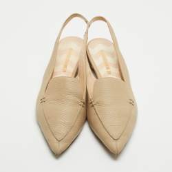 Pre Owned Nicholas Kirkwood Beige Leather Beya Slingback Flats Size 40.5