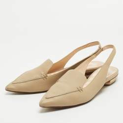 Pre Owned Nicholas Kirkwood Beige Leather Beya Slingback Flats Size 40.5