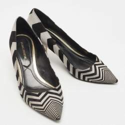 Nicholas Kirkwood Black/Grey Zigzag Print Suede Pumps Size 37.5