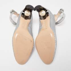 Nicholas Kirkwood Silver Sequin Lola Pearl Ankle Strap Pumps Size 36.5