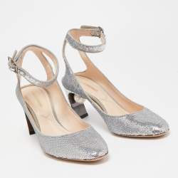 Nicholas Kirkwood Silver Sequin Lola Pearl Ankle Strap Pumps Size 36.5