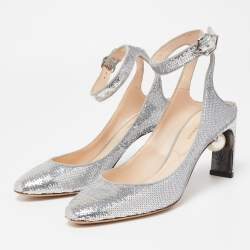 Nicholas Kirkwood Silver Sequin Lola Pearl Ankle Strap Pumps Size 36.5