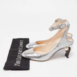 Nicholas Kirkwood Silver Sequin Lola Pearl Ankle Strap Pumps Size 36.5