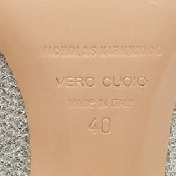 Pre Owned Nicholas Kirkwood Silver Glitter Lace Pearl Embellished Pointed Toe Pumps Size 40