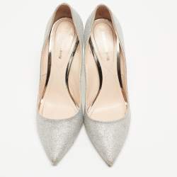 Pre Owned Nicholas Kirkwood Silver Glitter Lace Pearl Embellished Pointed Toe Pumps Size 40