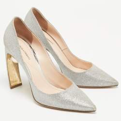 Pre Owned Nicholas Kirkwood Silver Glitter Lace Pearl Embellished Pointed Toe Pumps Size 40