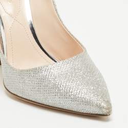 Pre Owned Nicholas Kirkwood Silver Glitter Lace Pearl Embellished Pointed Toe Pumps Size 40