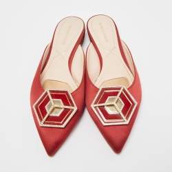 Pre Owned Nicholas Kirkwood Burgundy Satin Eden Crystal Embellished Flat Mules Size 39