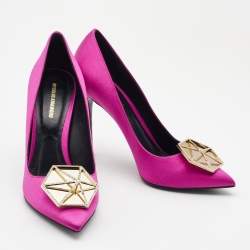 Pre Owned Nicholas Kirkwood Pink Satin Eden Crystal Embellished Pointed Toe Pumps Size 38