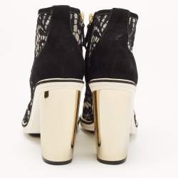 Nicholas Kirkwood Black Suede and Embroidered Mesh Block Heel Ankle Boots Size 36