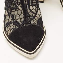 Nicholas Kirkwood Black Suede and Embroidered Mesh Block Heel Ankle Boots Size 36