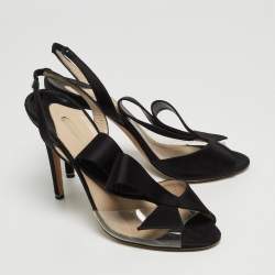 Nicholas Kirkwood Black Satin And PVC Ankle Strap Sandals Size 38.5
