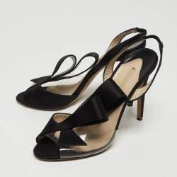 Nicholas Kirkwood Black Satin And PVC Ankle Strap Sandals Size 38.5