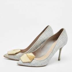 Nicholas Kirkwood Grey Raffia  Hexagon Pointed Toe Pumps Size 38