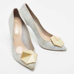 Nicholas Kirkwood Grey Raffia  Hexagon Pointed Toe Pumps Size 38