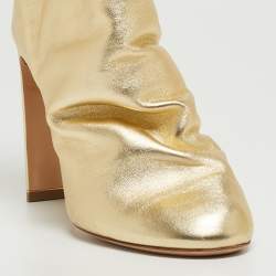 Pre Owned Nicholas Kirkwood Metallic Gold Foil Leather D'arcy Ruched Ankle Booties Size 38.5