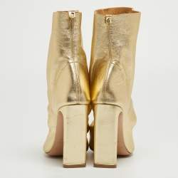 Pre Owned Nicholas Kirkwood Metallic Gold Foil Leather D'arcy Ruched Ankle Booties Size 38.5