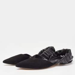 Nicholas Kirkwood Black Suede and Leather Slingback Flats Size 40