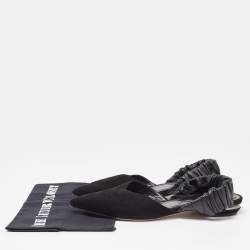 Nicholas Kirkwood Black Suede and Leather Slingback Flats Size 40
