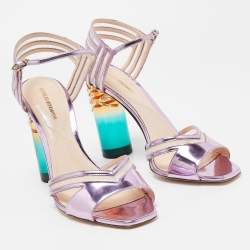 Nicholas Kirkwood Metallic Purple Leather and Mesh Zaha Ankle Strap Sandals Size 40