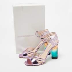 Nicholas Kirkwood Metallic Purple Leather and Mesh Zaha Ankle Strap Sandals Size 40