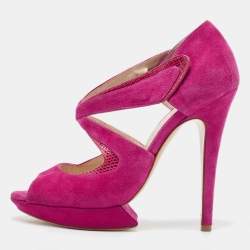 Nicholas Kirkwood Pink Suede And Lizard Embossed Platform Sandals Size 39