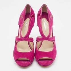 Nicholas Kirkwood Pink Suede And Lizard Embossed Platform Sandals Size 39