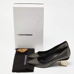 Pre Owned Nicholas Kirkwood Black/Gold Diamond Quilt Jacquard Pointed Toe Pumps Size 39