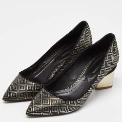 Pre Owned Nicholas Kirkwood Black/Gold Diamond Quilt Jacquard Pointed Toe Pumps Size 39