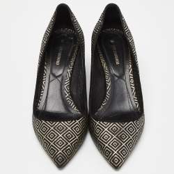 Pre Owned Nicholas Kirkwood Black/Gold Diamond Quilt Jacquard Pointed Toe Pumps Size 39