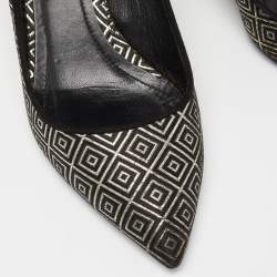 Pre Owned Nicholas Kirkwood Black/Gold Diamond Quilt Jacquard Pointed Toe Pumps Size 39