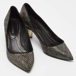 Pre Owned Nicholas Kirkwood Black/Gold Diamond Quilt Jacquard Pointed Toe Pumps Size 39