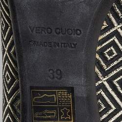 Pre Owned Nicholas Kirkwood Black/Gold Diamond Quilt Jacquard Pointed Toe Pumps Size 39