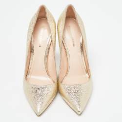 Nicholas Kirkwood Metallic Gold Foil Leather Pearl Embellished Pointed Toe Pumps Size 38