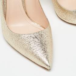 Nicholas Kirkwood Metallic Gold Foil Leather Pearl Embellished Pointed Toe Pumps Size 38