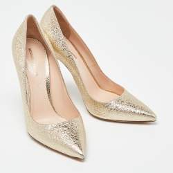 Nicholas Kirkwood Metallic Gold Foil Leather Pearl Embellished Pointed Toe Pumps Size 38