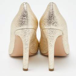 Nicholas Kirkwood Metallic Gold Foil Leather Pearl Embellished Pointed Toe Pumps Size 38
